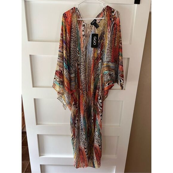 New GlGIO Kimono rainbow leopard print striped pattern with bat sleeves - Picture 2 of 14